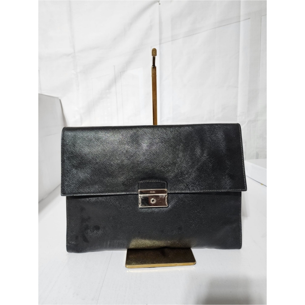 PRADA Saffiano Attache Portfolio Clutch Black